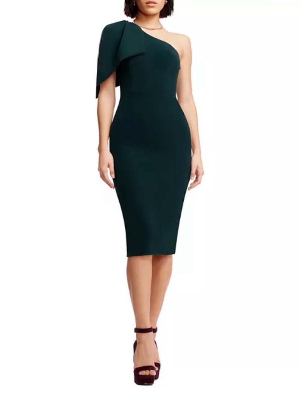 Dress the Population One-Shoulder Emerald Sheath Dress